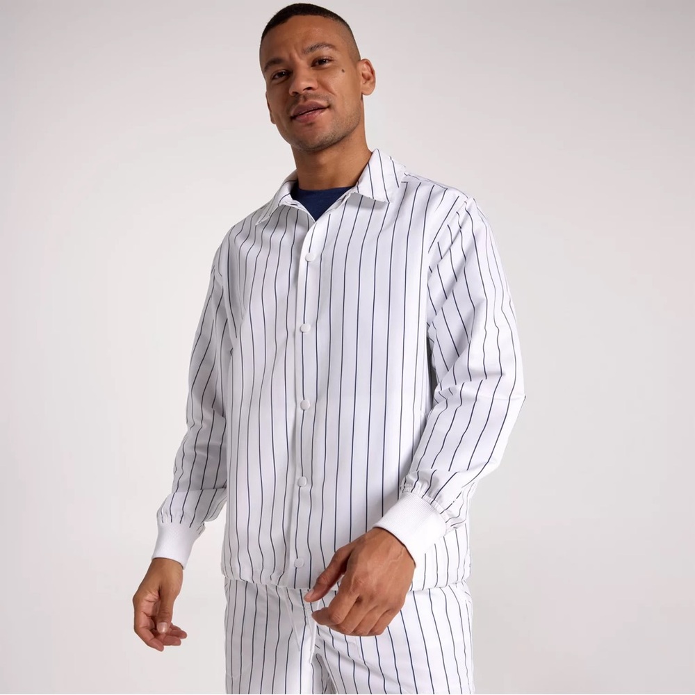 DSG Men's Coach's Jacket - White Pinstriped XL